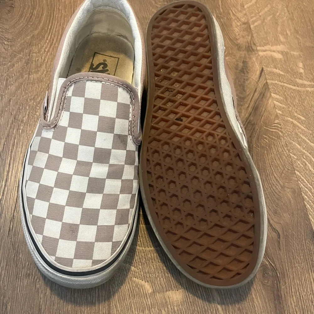Vans  Brown and White Checkered Slip-On Sneakers - Picture 2 of 2